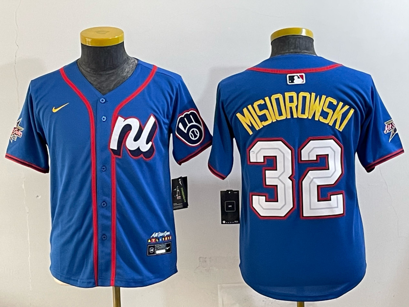 Youth Milwaukee Brewers #32 Misiorowski blue Nike MLB 2025 jersey 001